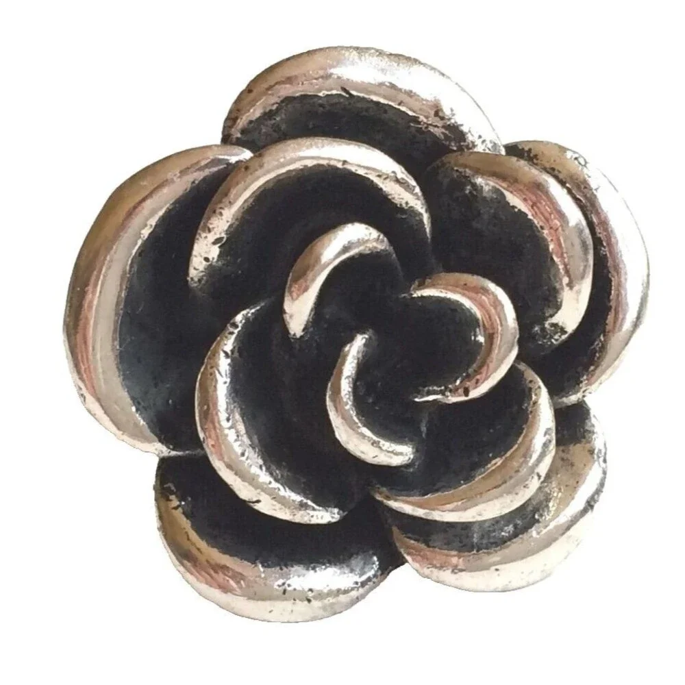 Vtg Silver Tone Rose Flower Bloom Cocktail Ring Size 6 7 8 9 Chunky Statement